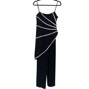 Joseph Ribkoff black draped white trim asymmetrical jumpsuit Sz 12